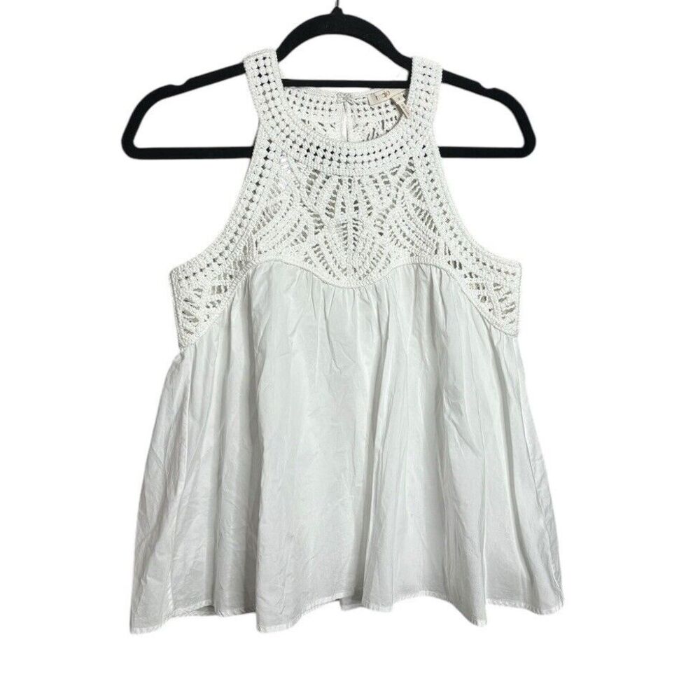 Maje Anthropologie White Sleeveless Crochet Yoke Top Size 2 Md‎